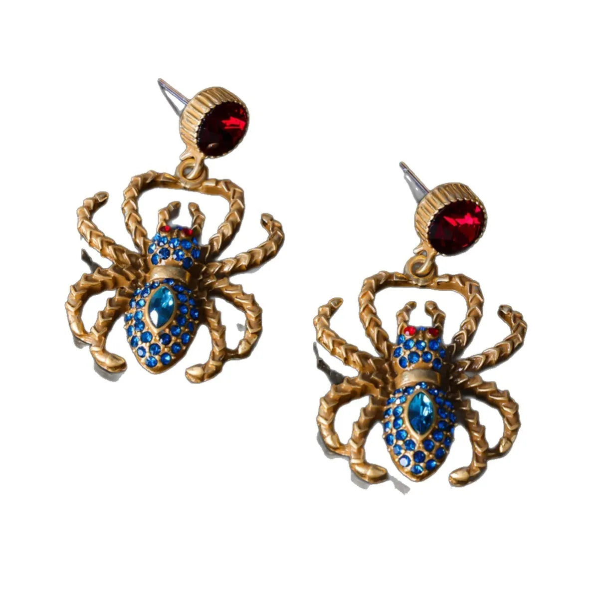 Ruby Spider light luxury distressed earrings alloy 4.4 cm red blue Chinese style women earrings