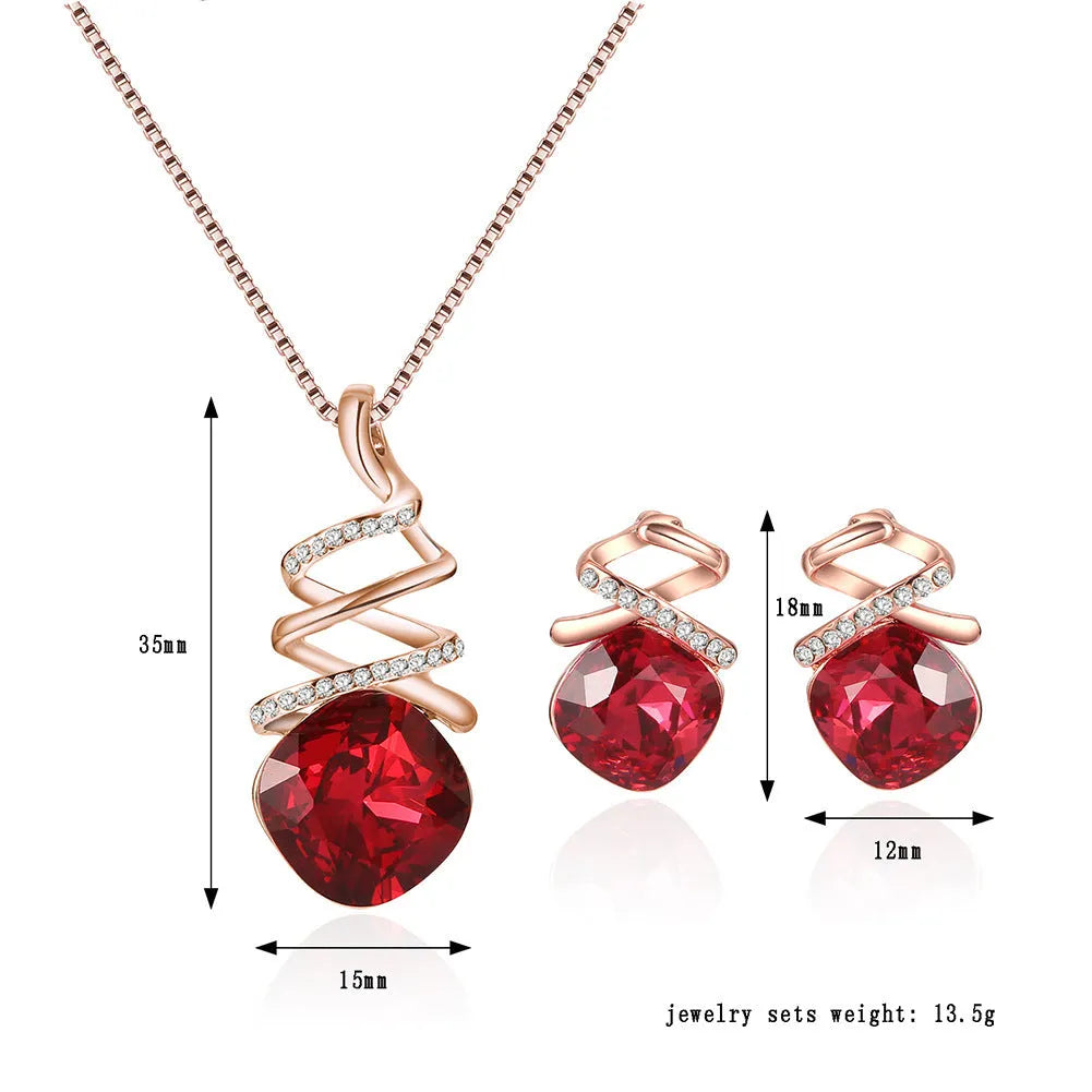 Bridal jewellery set with water wave chain necklace and matching earrings, adjustable 51-80cm