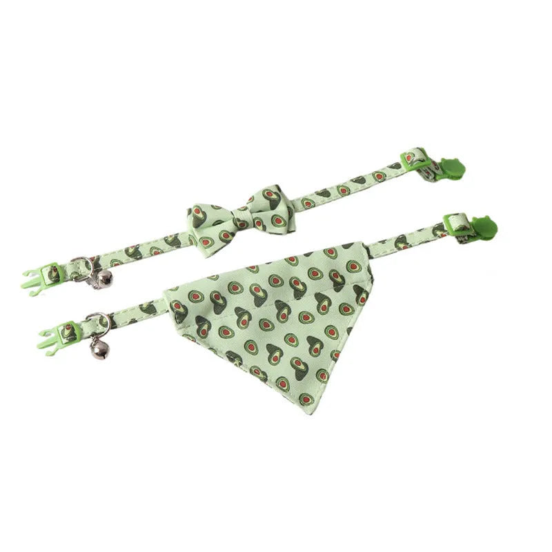 Fruit Series pet collar in peach fabric leather with attached bell, 28cm length, available in watermelon design