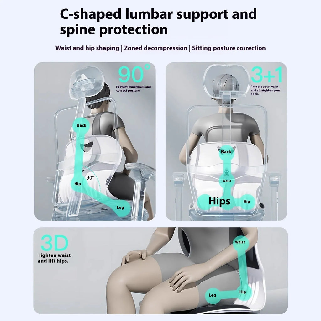 Grey waist support seat cushion with lumbar design for long sitting comfort