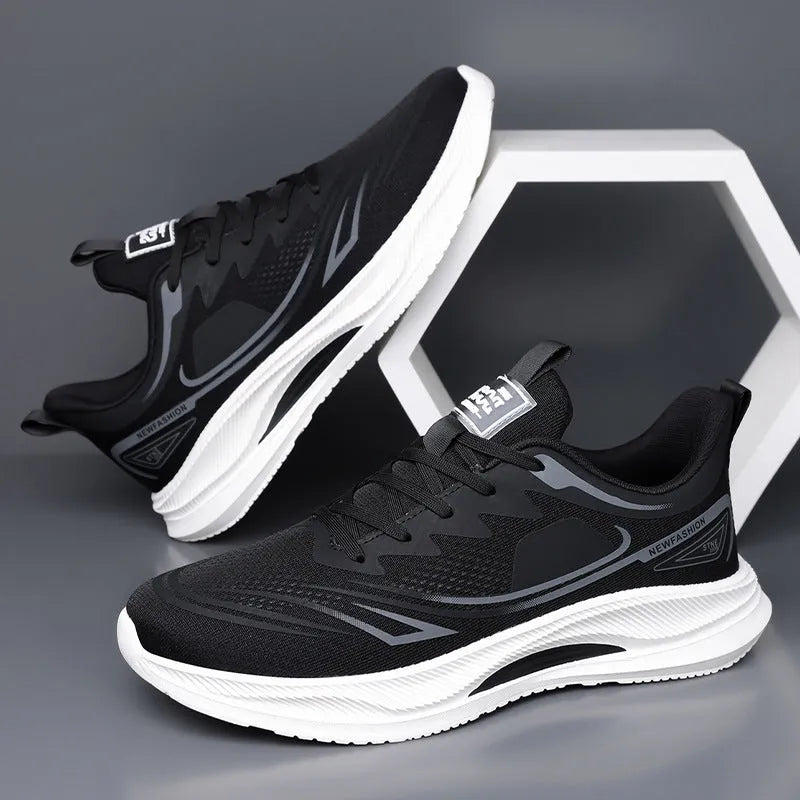 Men's casual low-top sneakers with woven mesh upper and rubber sole in black blue colour