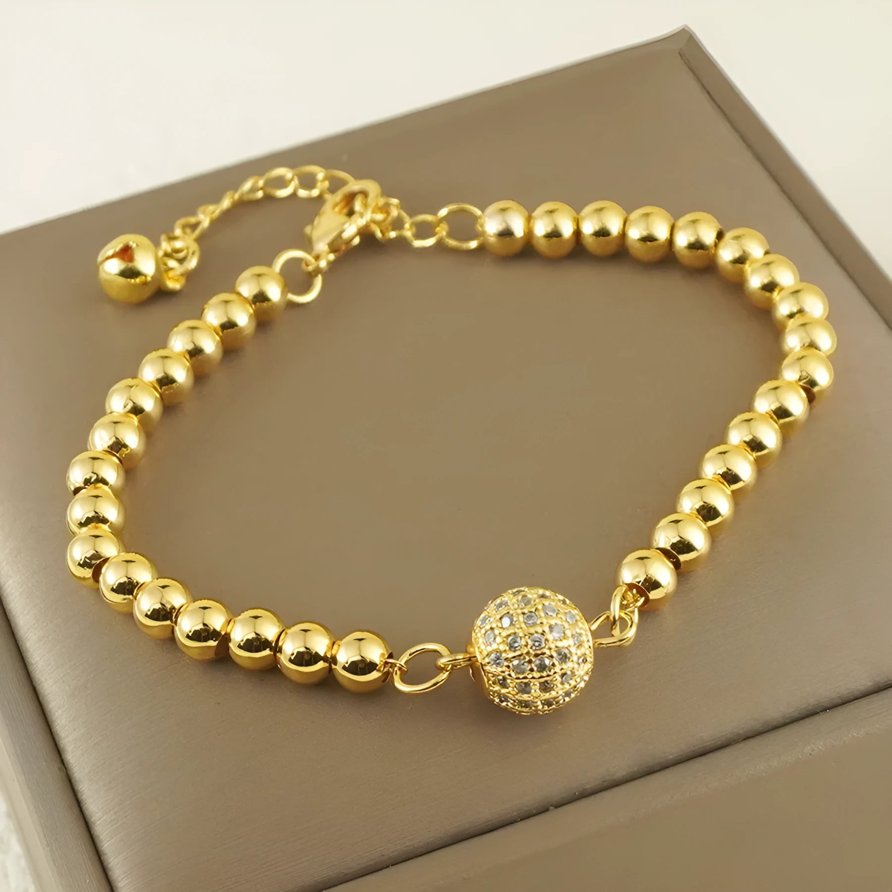 Arabic style women's copper bracelet with heart shape design and zircon detail