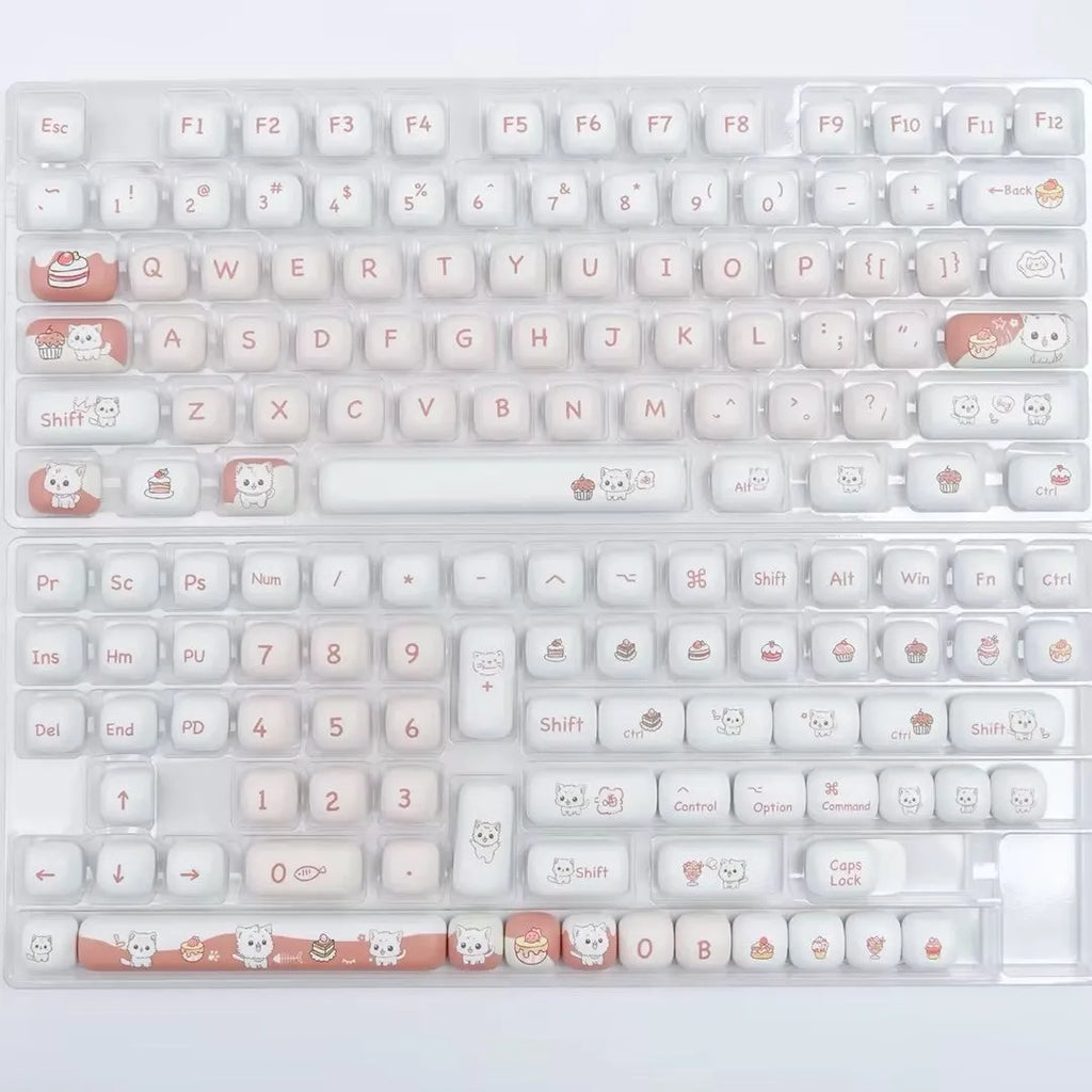 Cartoon dessert cat mechanical keyboard key cap set with sublimation printed artwork