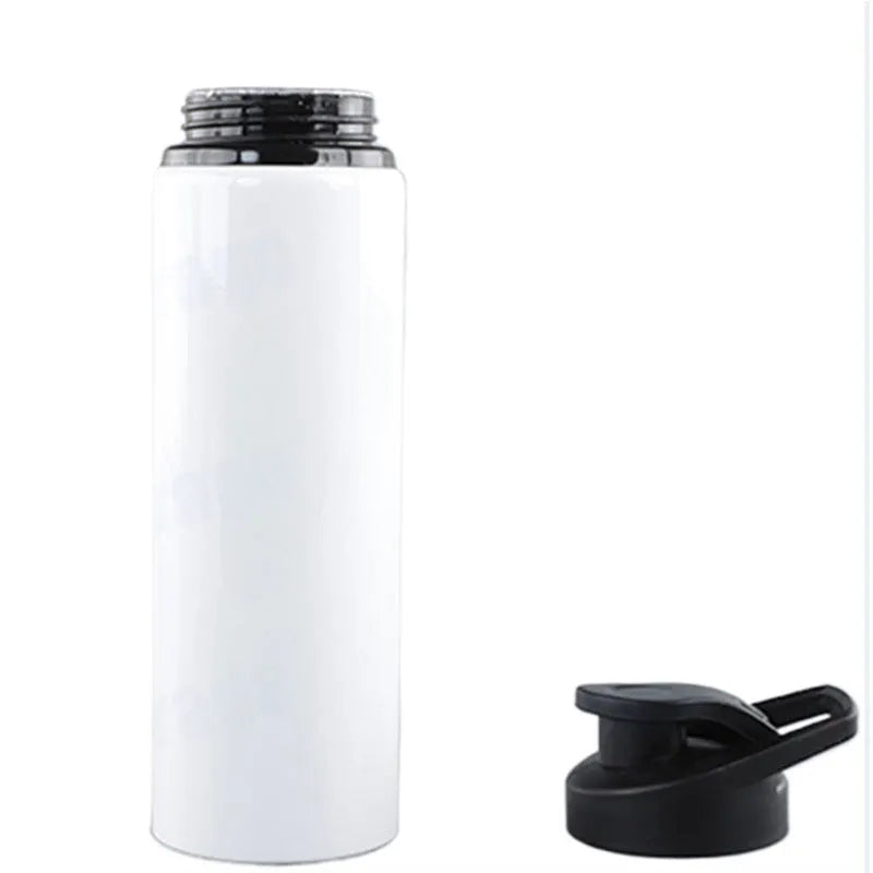White aluminium sports water bottle for cycling and outdoor activities in 600ml or 750ml capacity options