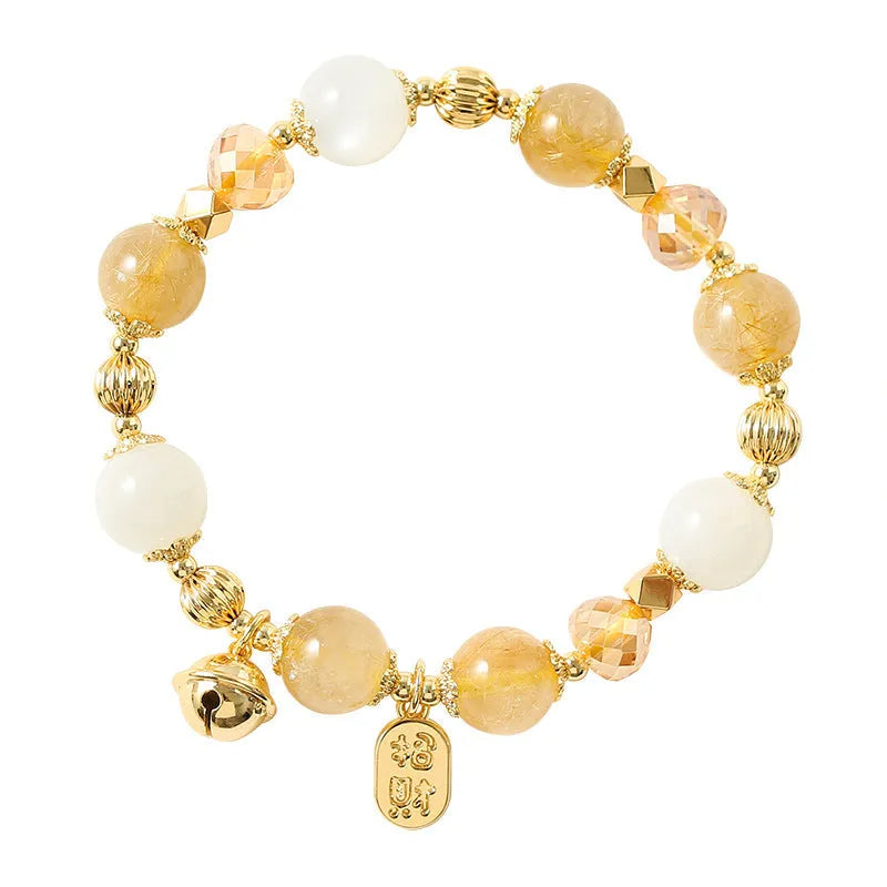 Gold electroplated rutilated quartz crystal bracelet in Korean style with Lucky Fortune colour