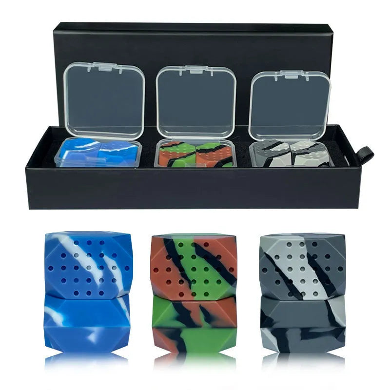 Two camouflage-pattern silicone jawline trainer balls in a transparent box.