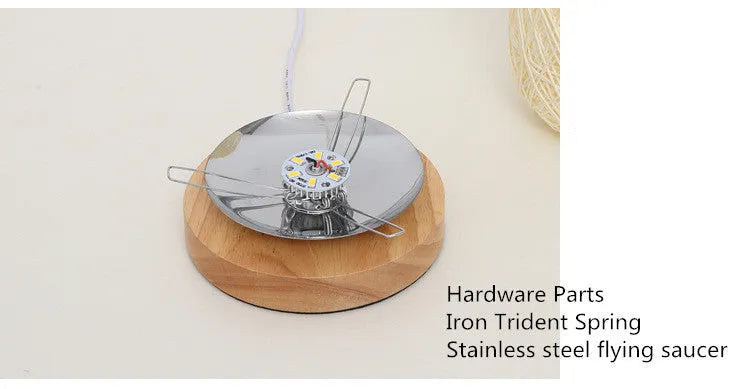 Sepak Takraw ball design desk lamp made from brown hemp rope with LED light and wooden base