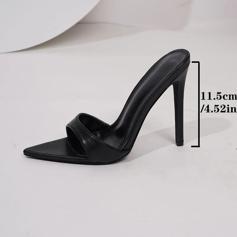 Women's pointed high heels in black microfiber with tip toe bracket