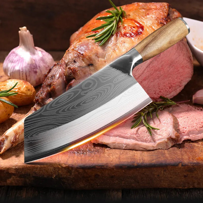 A 320mm long stainless steel kitchen knife with a blade forged from 40cr13 steel.