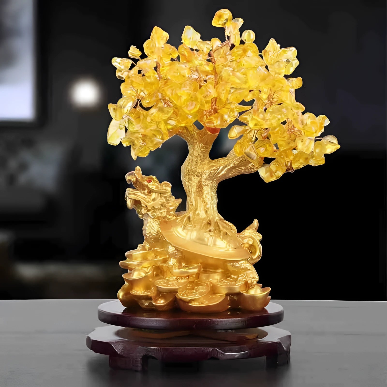 Citrine small water turtle money tree Feng Shui ornament in Chinese style