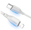 White braided USB-C to Lightning cable measuring 1 metre with connectors shown