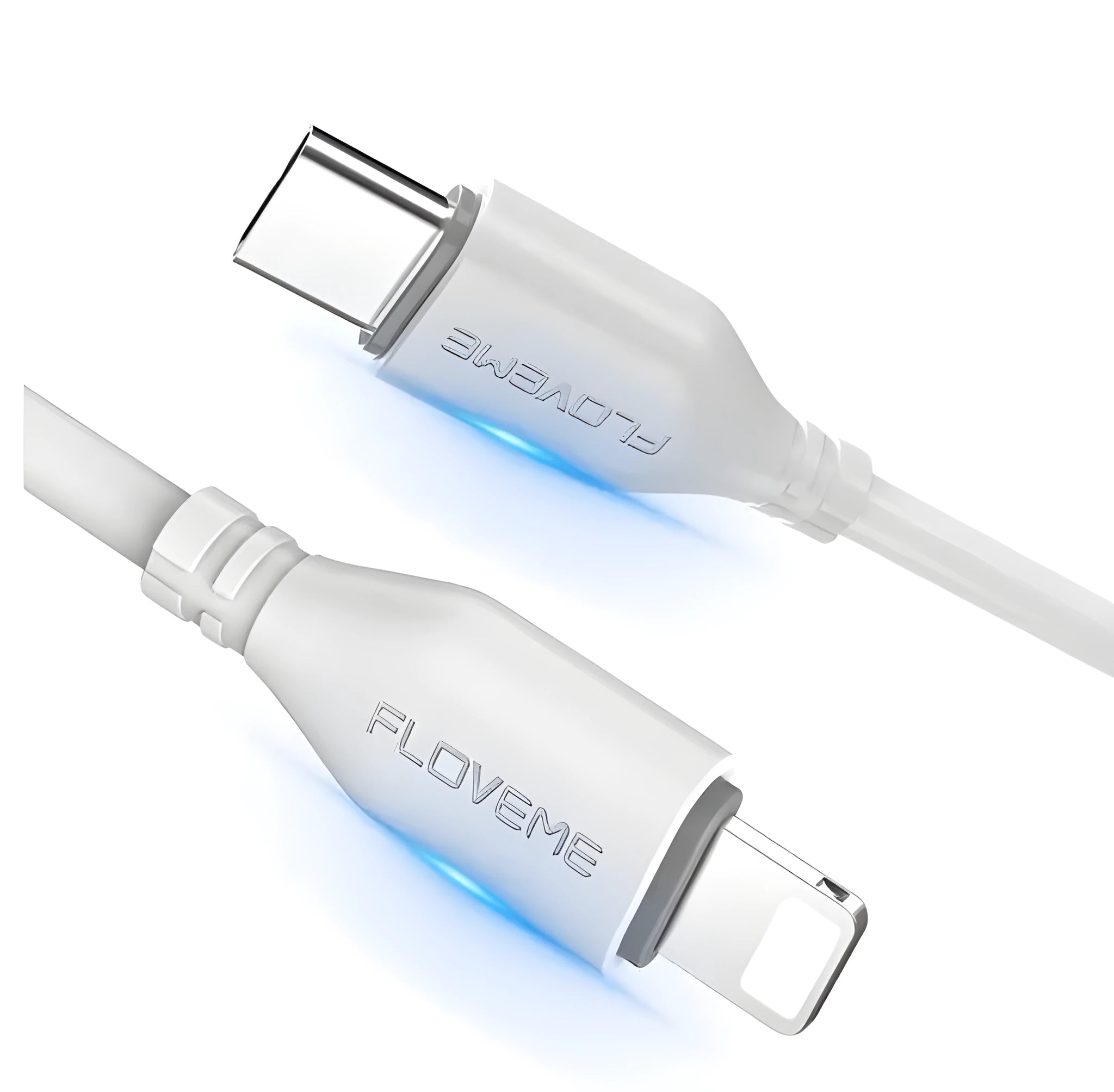 White braided USB-C to Lightning cable measuring 1 metre with connectors shown