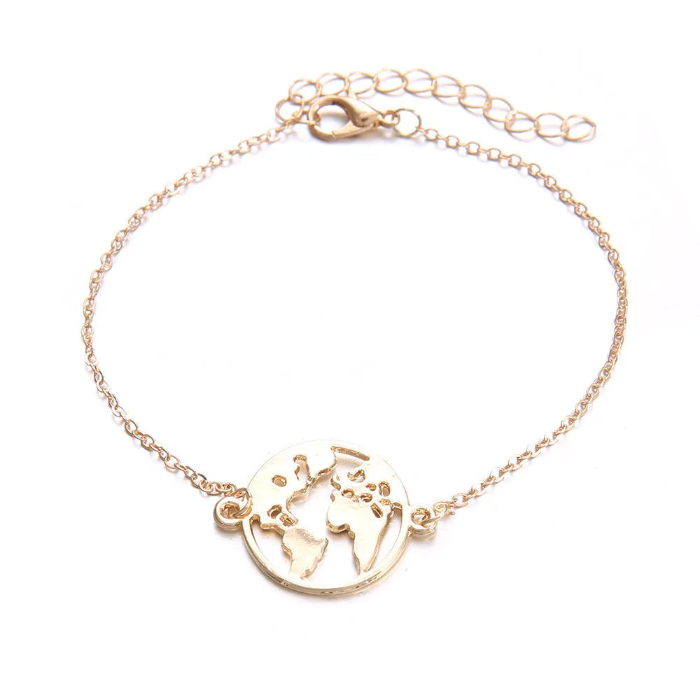 Set of three women's bohemian bracelets with heart-shaped aircraft map charms.