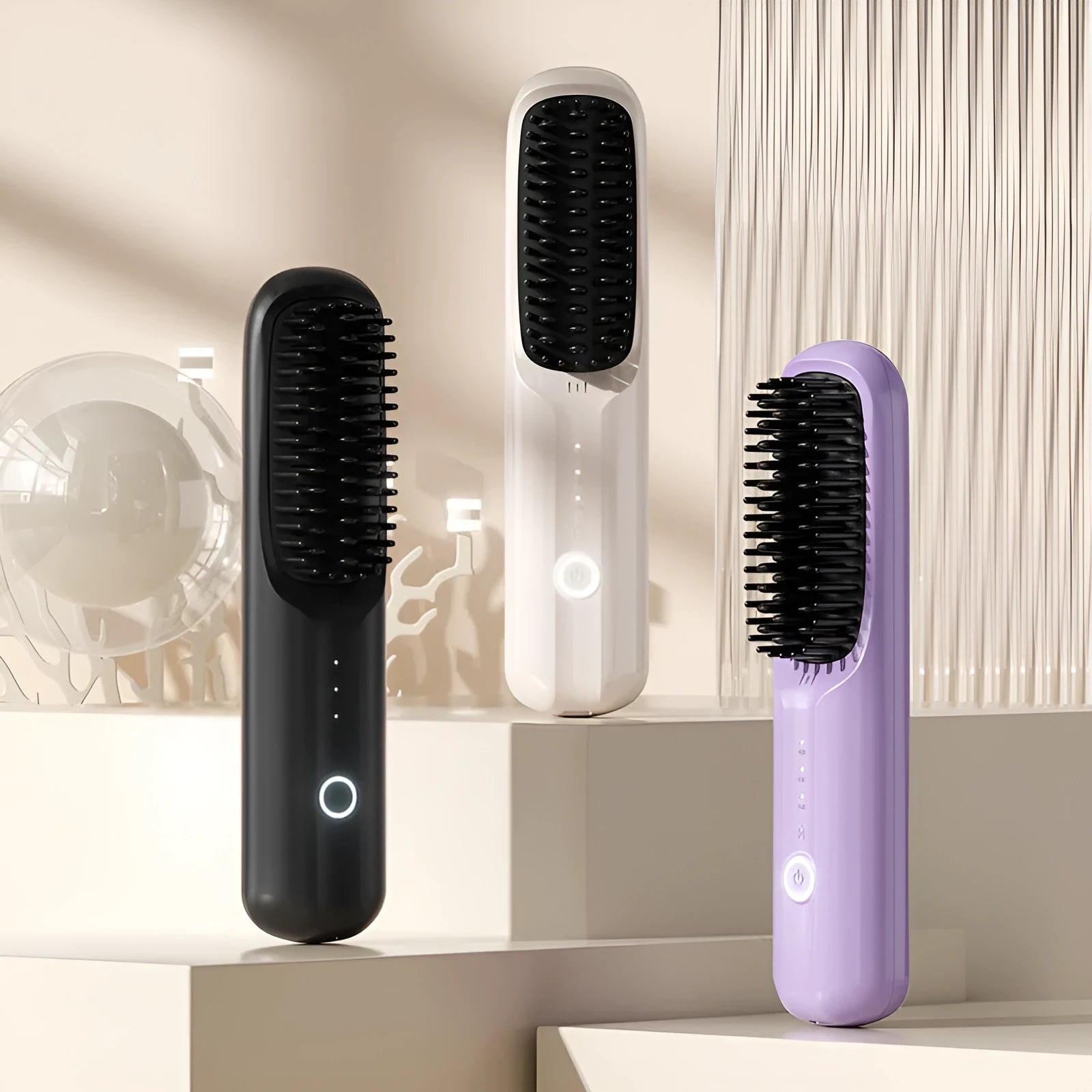 Anion wireless straight comb in beige, black, pink, or purple with Type-C charging port