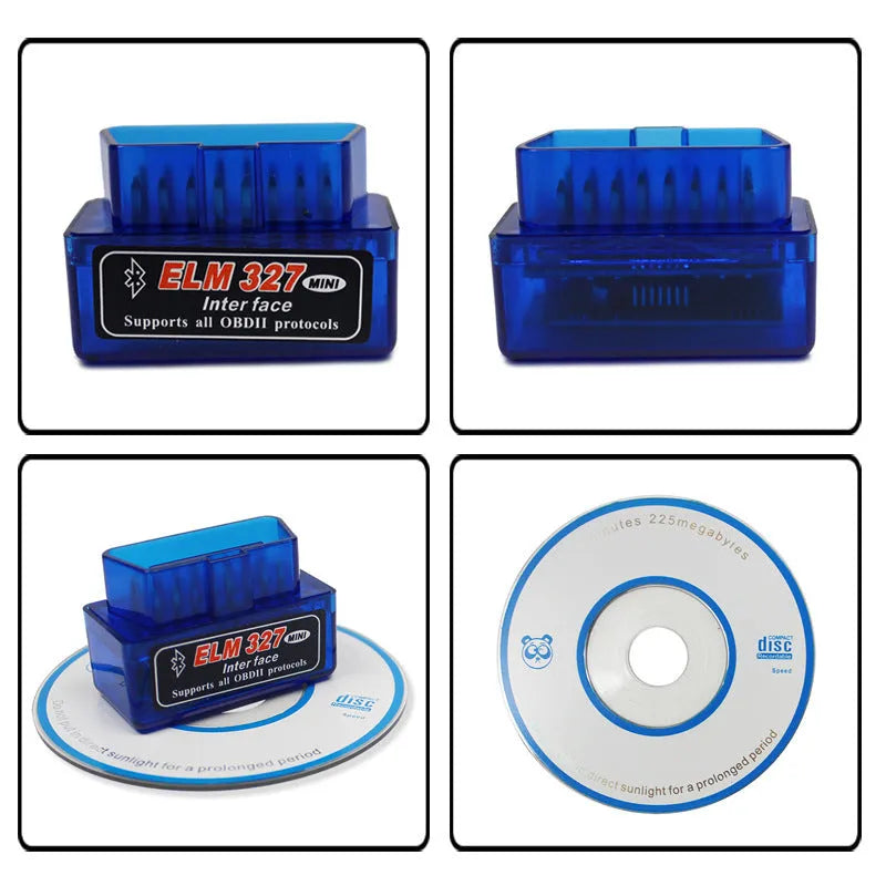 Small ELM327 Bluetooth OBD2 car diagnostic scanner with connector for vehicle fault code reading