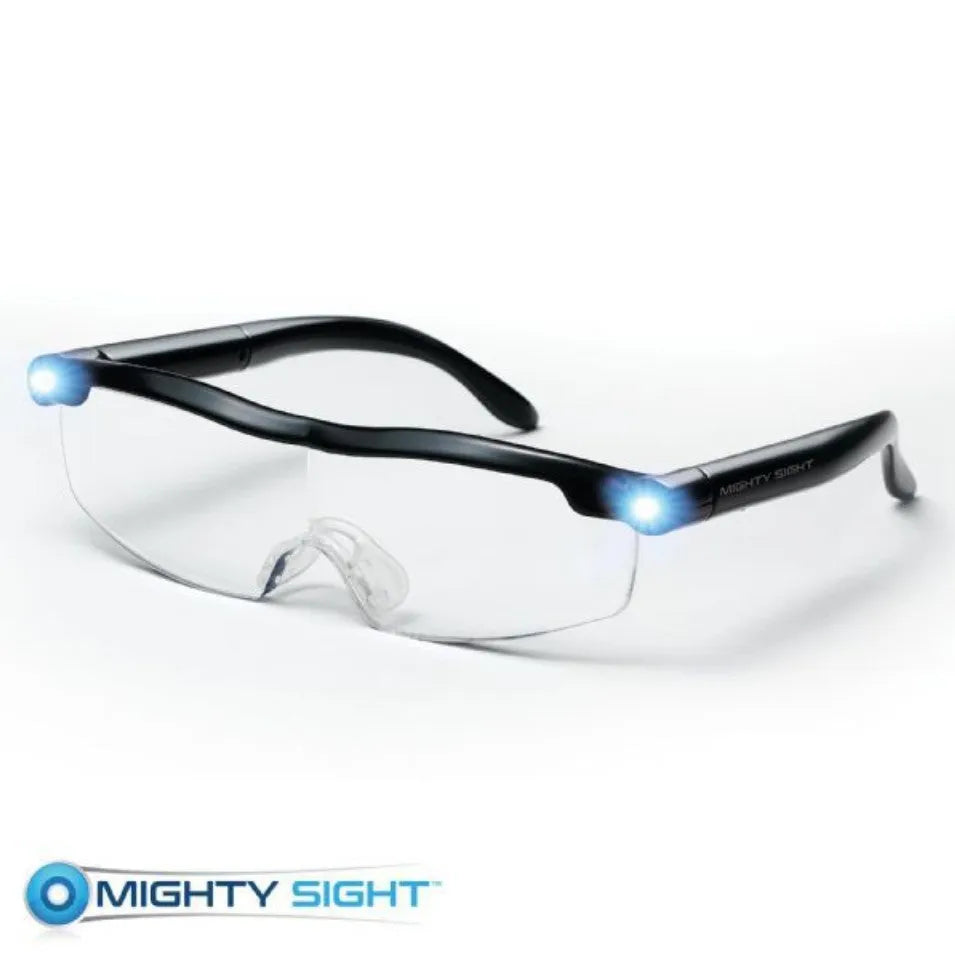 Transparent black reading glasses with integrated LED light in frame