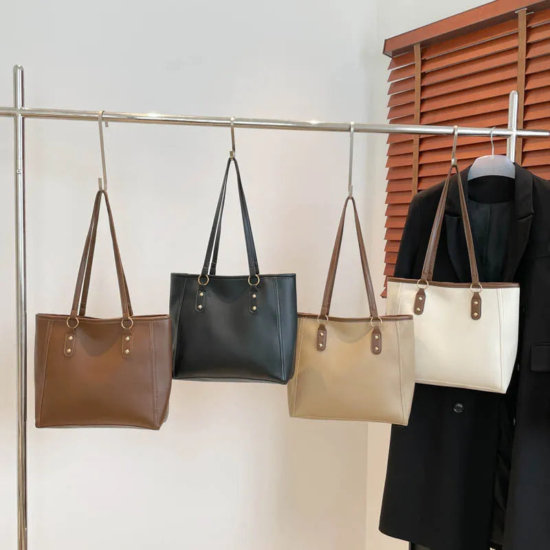 Korean style black shoulder underarm bag with horizontal square shape and sandwich pocket design