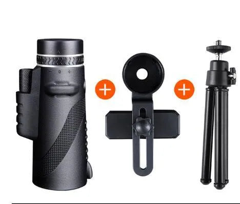 Black 40x60 HD smartphone telescope monocular with fully multi-coated lens for long-range viewing