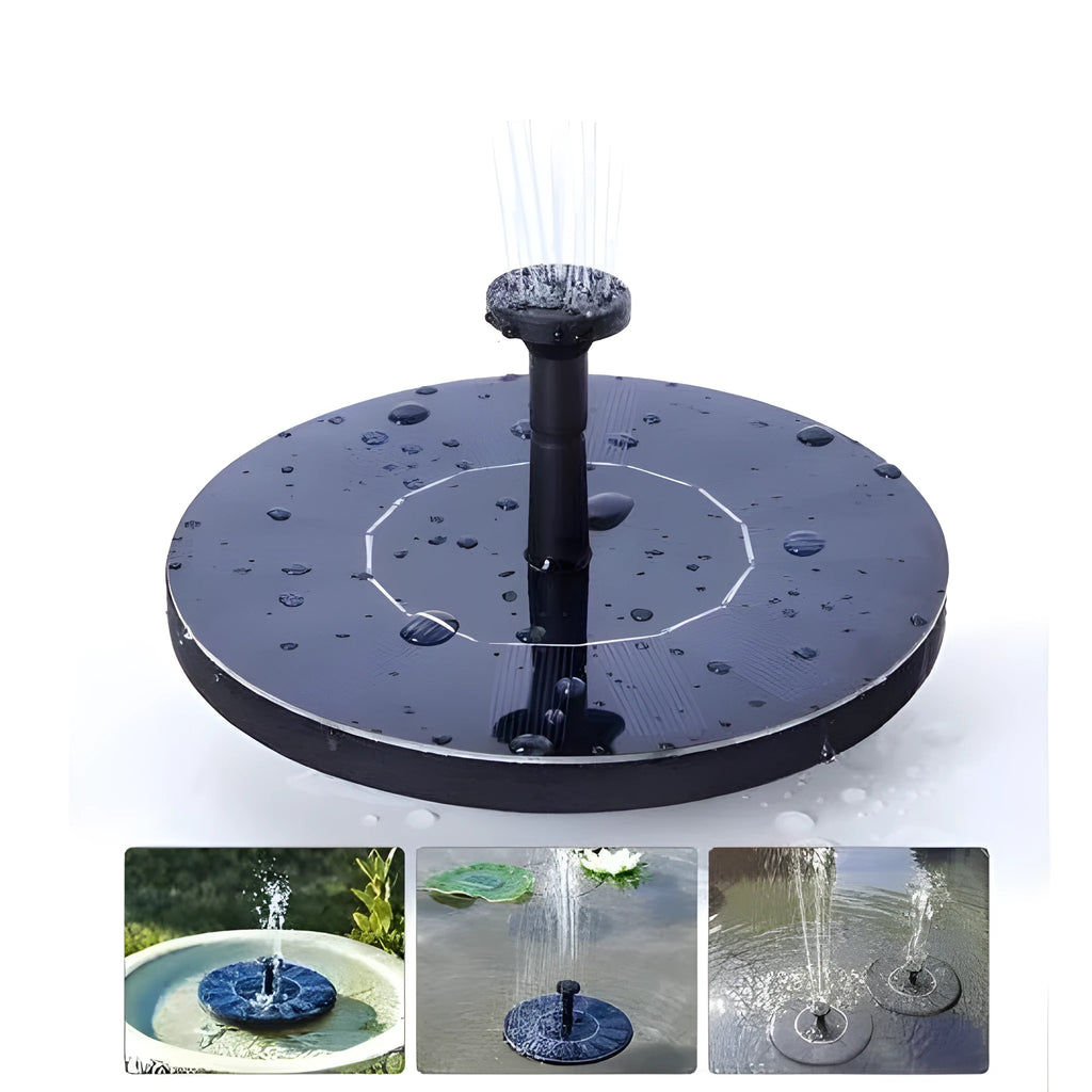 Black solar water fountain with four spray nozzles for garden ponds and bird baths