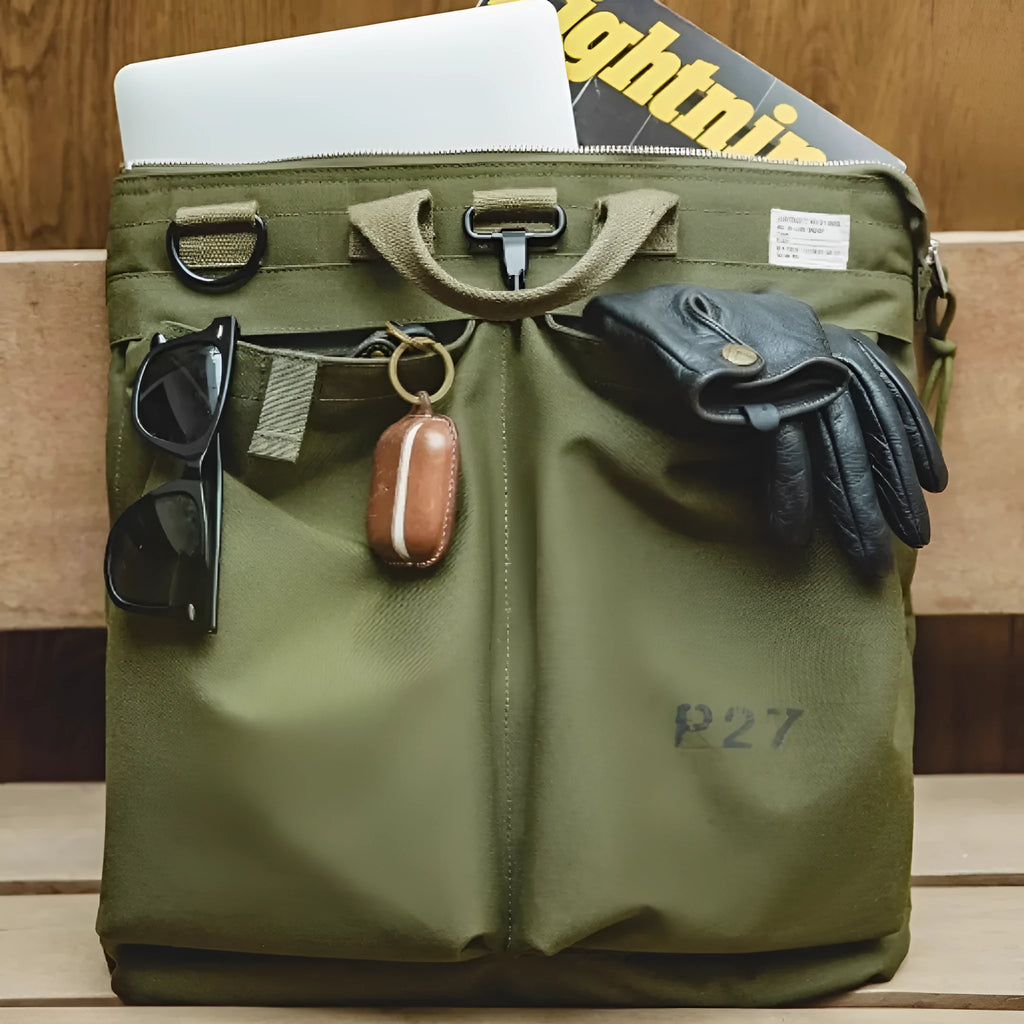 Marden Tooling military green canvas crossbody messenger bag with vertical square shape