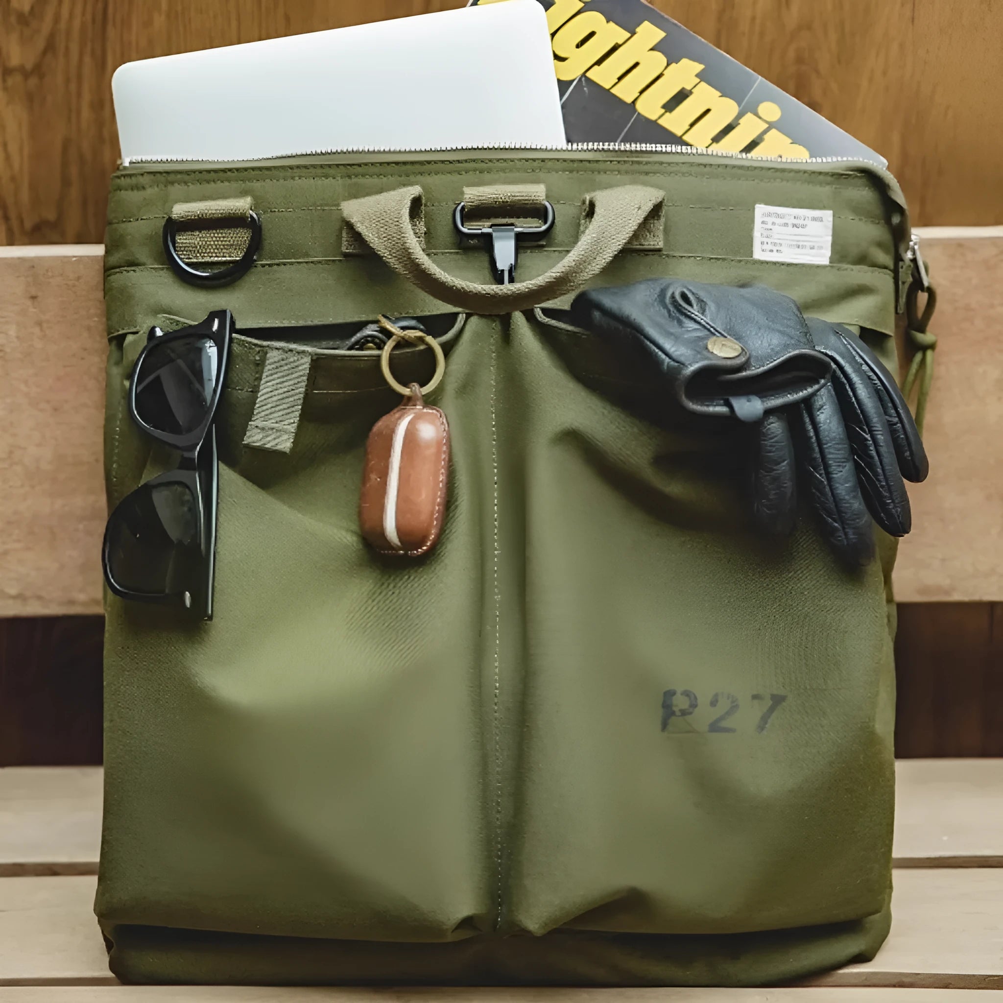 Marden Tooling military green canvas crossbody messenger bag with vertical square shape