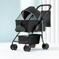 One-click folding large capacity pet cart in black warrior basic style with metal frame, collapsed for storage