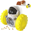 Self-balancing dog treat dispenser toy in multiple colours with robot design for small pets