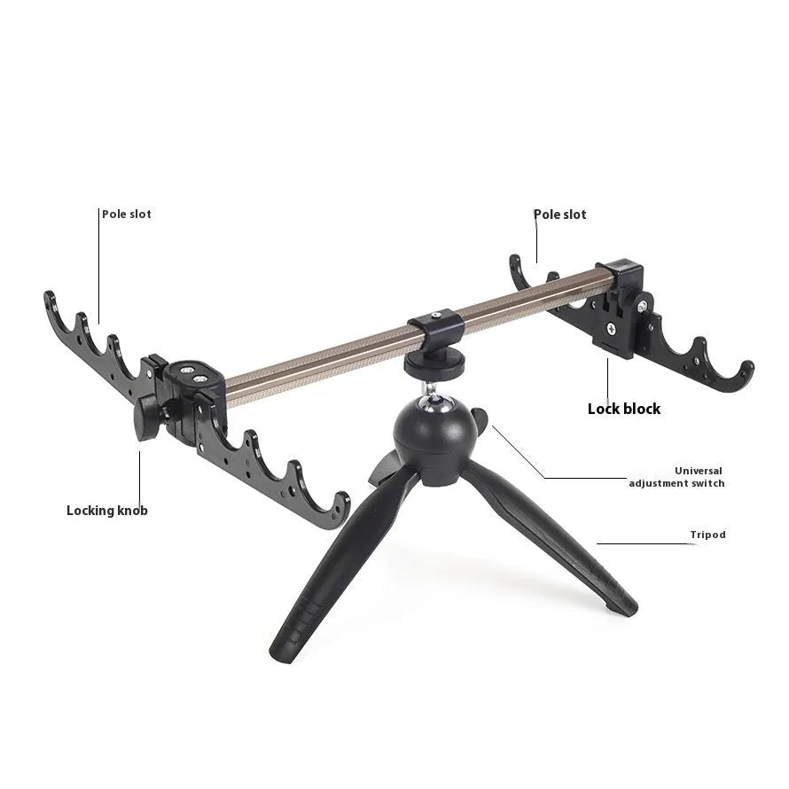Aluminium ice fishing tripod rod holder bracket on ice.