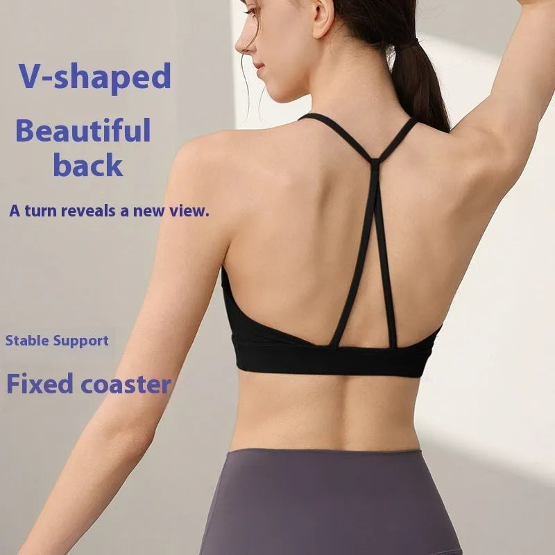 Women's nylon sports vest in sunshine desert colour with fixed double shoulder straps for running and yoga.