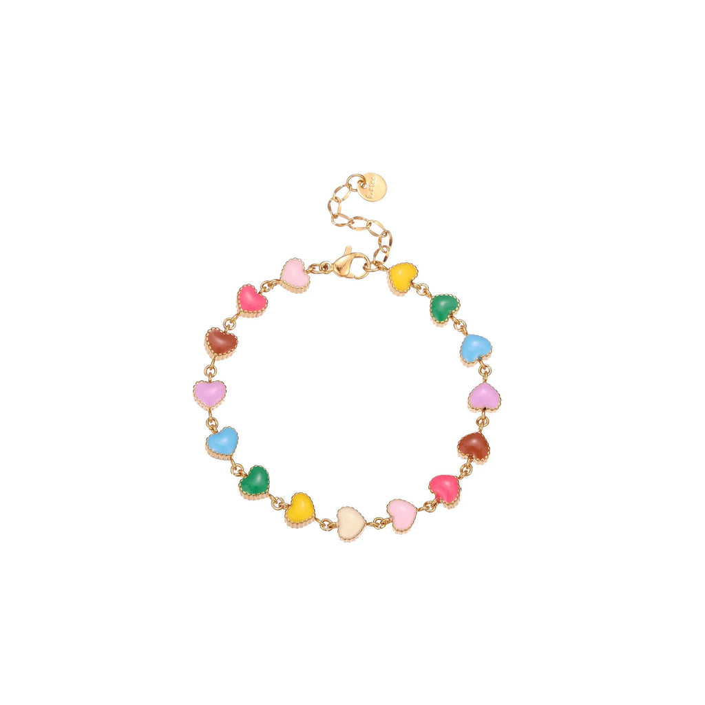 Women's stainless steel love heart bracelet with gold or steel electroplated finish