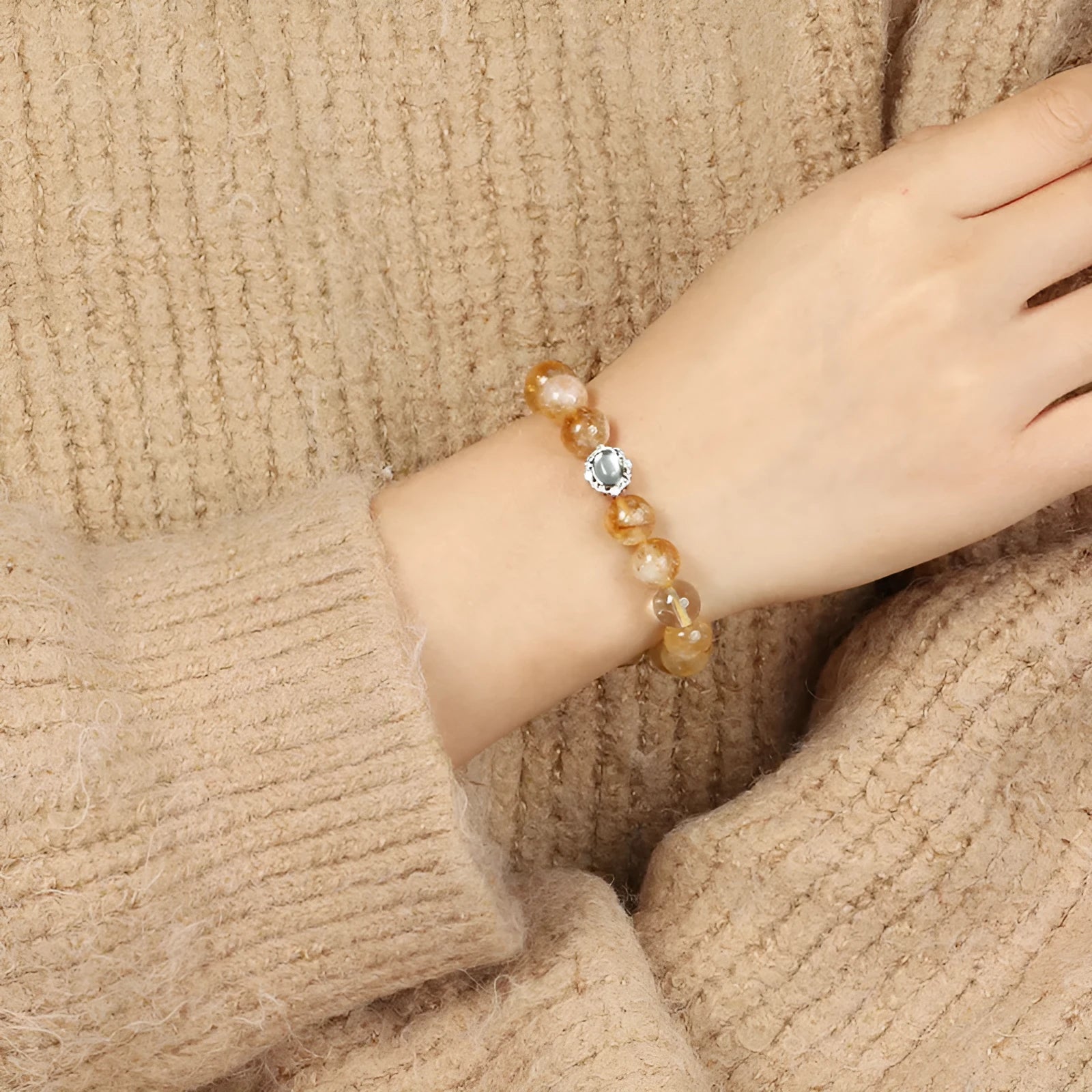 Citrine crystal bracelet with geometry-shaped 10mm beads