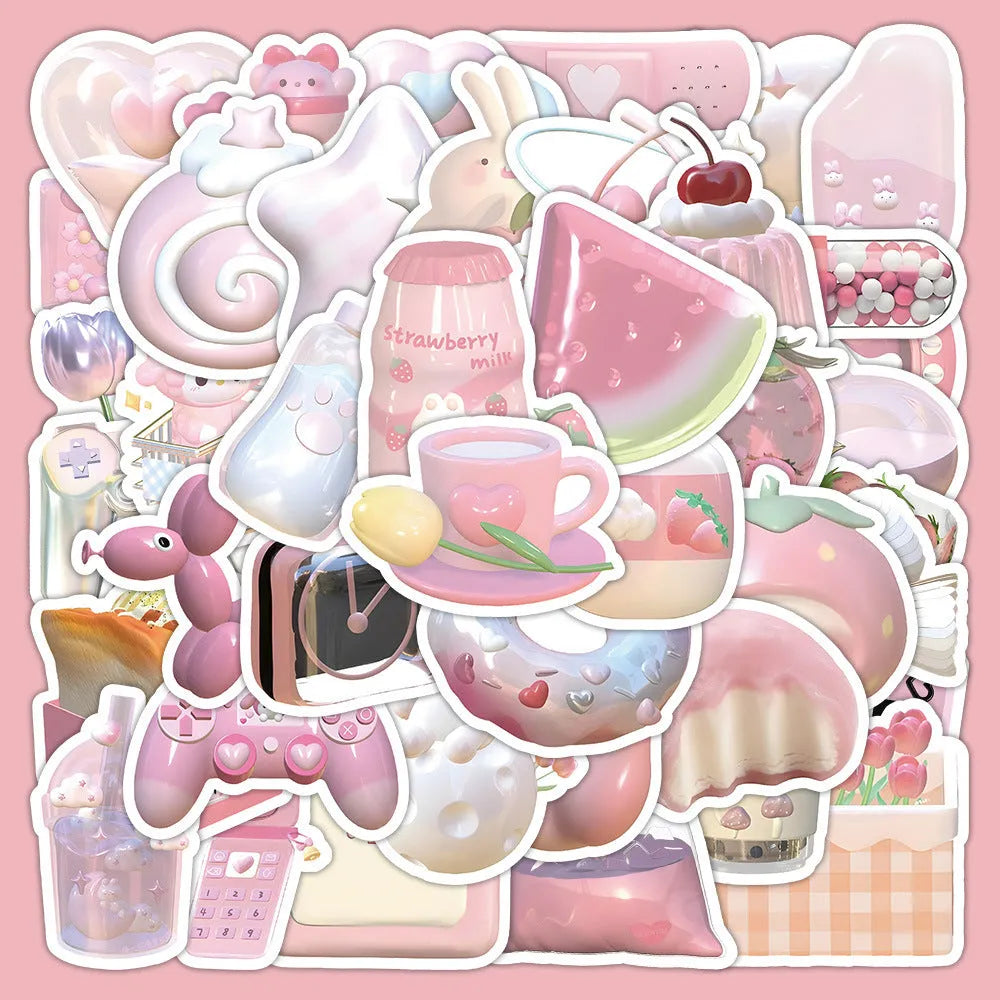 Light pink girl heart 3D decorative stickers showing realistic dimensional design