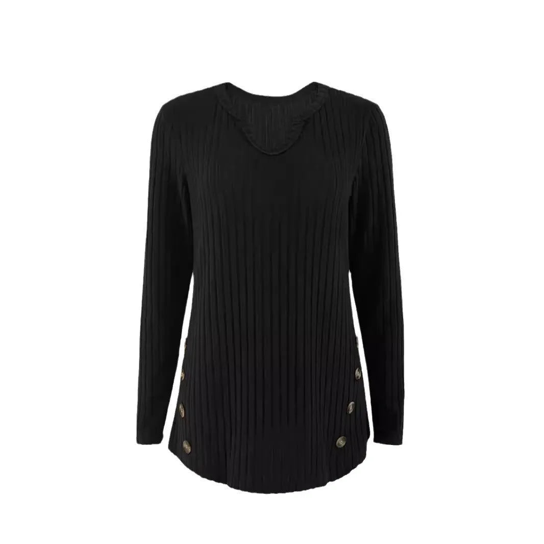 Men's simple solid colour knitted button sweater in black or grey green, showing pullover style with regular sleeves.