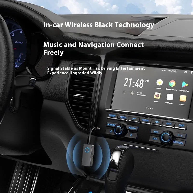 Black Bluetooth 5.4 adapter with 3.5mm aux cable and ABS body