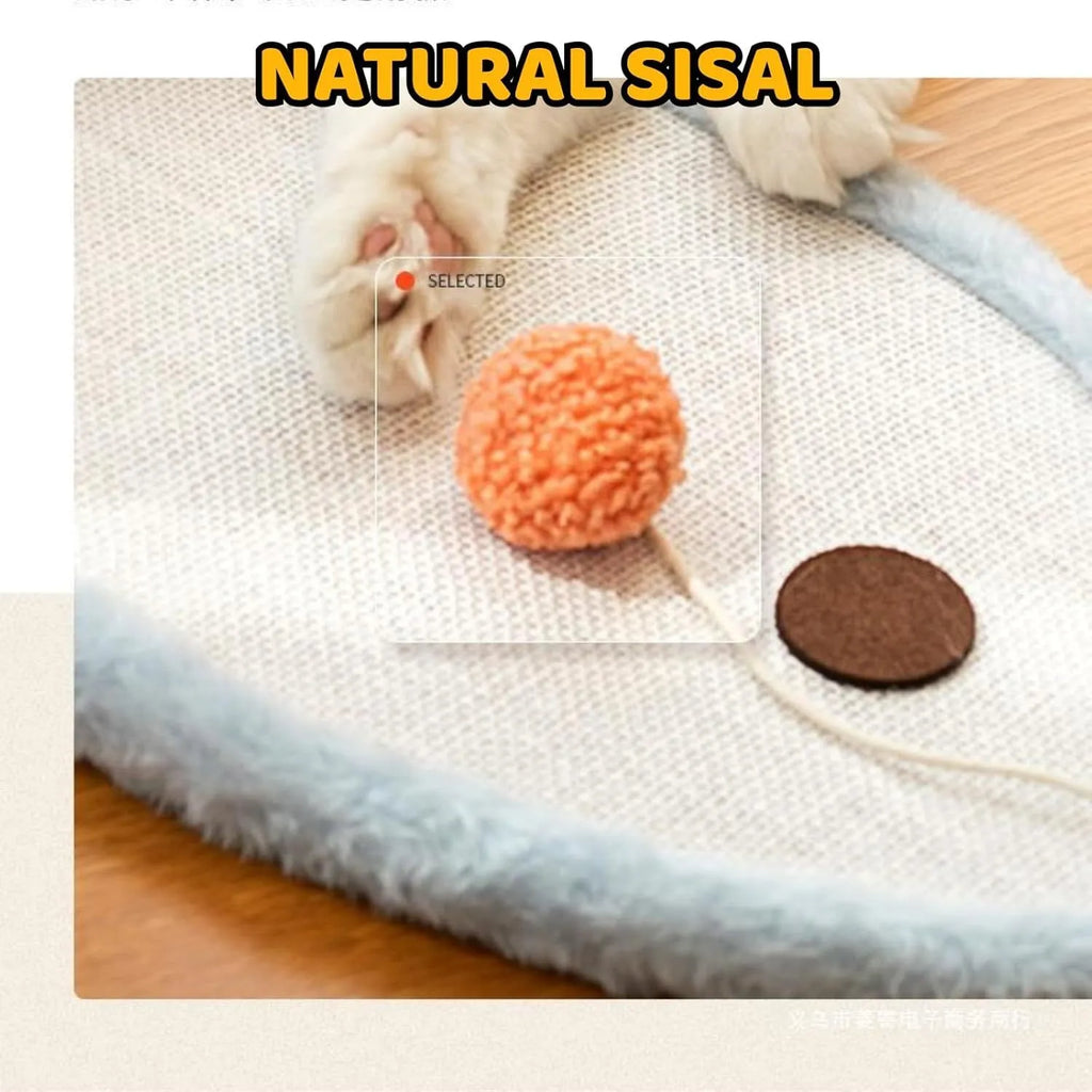 Natural sisal cat scratching mat with sleeping cat cartoon pattern, wall mounted design