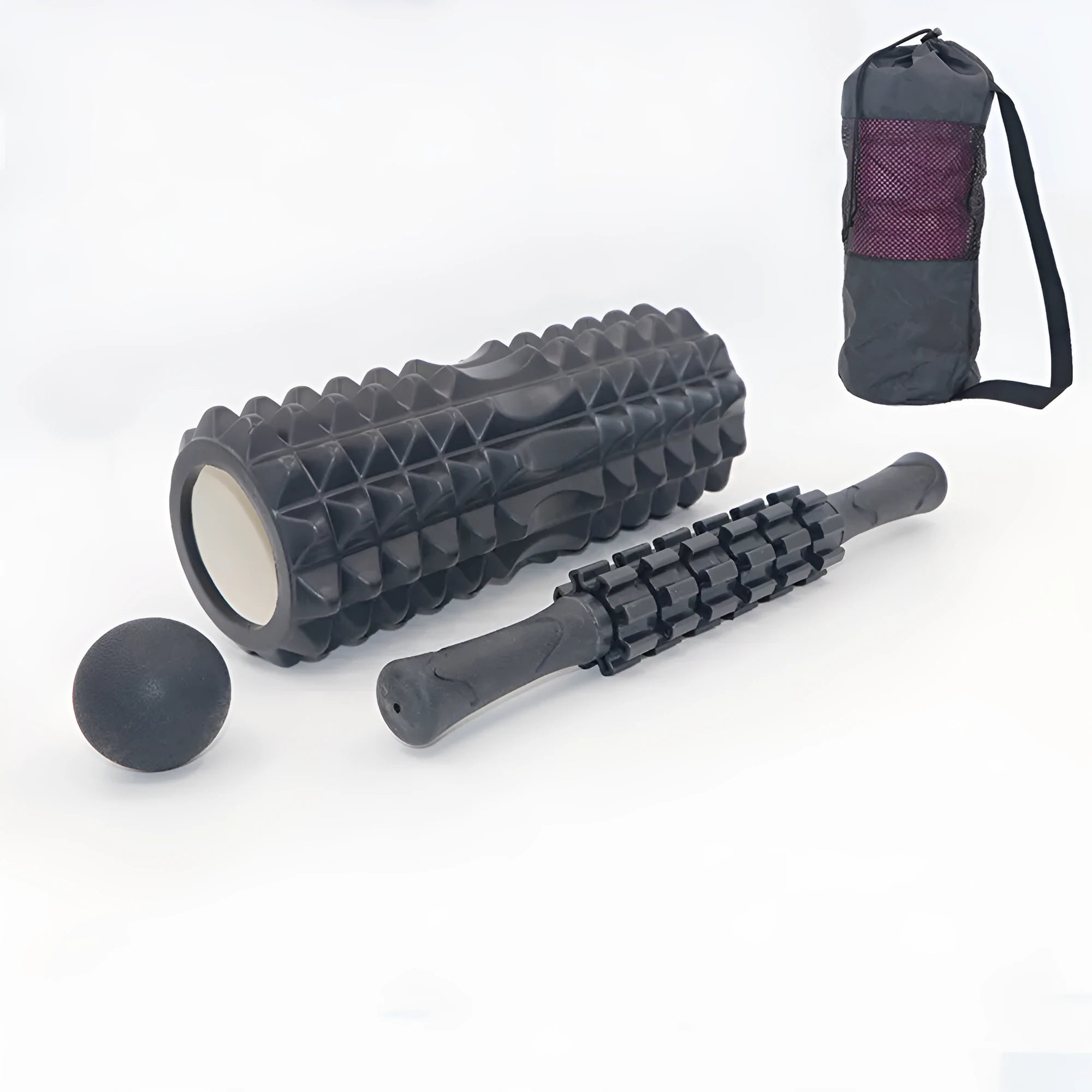 Black 33cm foam roller massage stick with six-piece construction