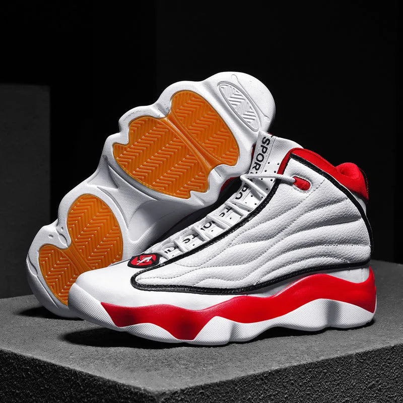 Men's high-top casual basketball shoes in AJ13 colours with mesh upper and rubber sole