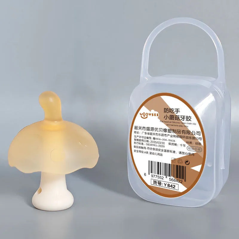 Small mushroom gum chewing jewellery in pink or nano colour with transparent chain and box