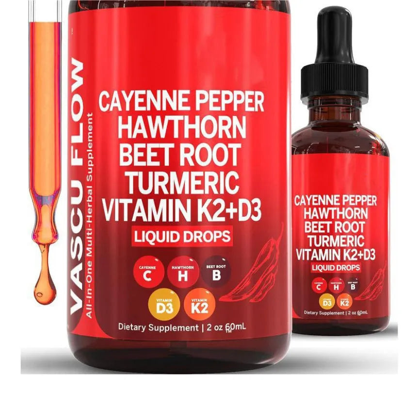 60ml bottle of vitamin D3 K2 hawthorn fruit supplement liquid drops with integrated dropper