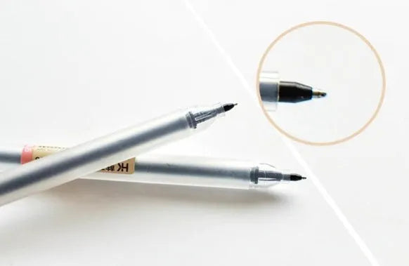 12 Muji 0.5mm gel pens with fine nibs and ink prevention mechanism.