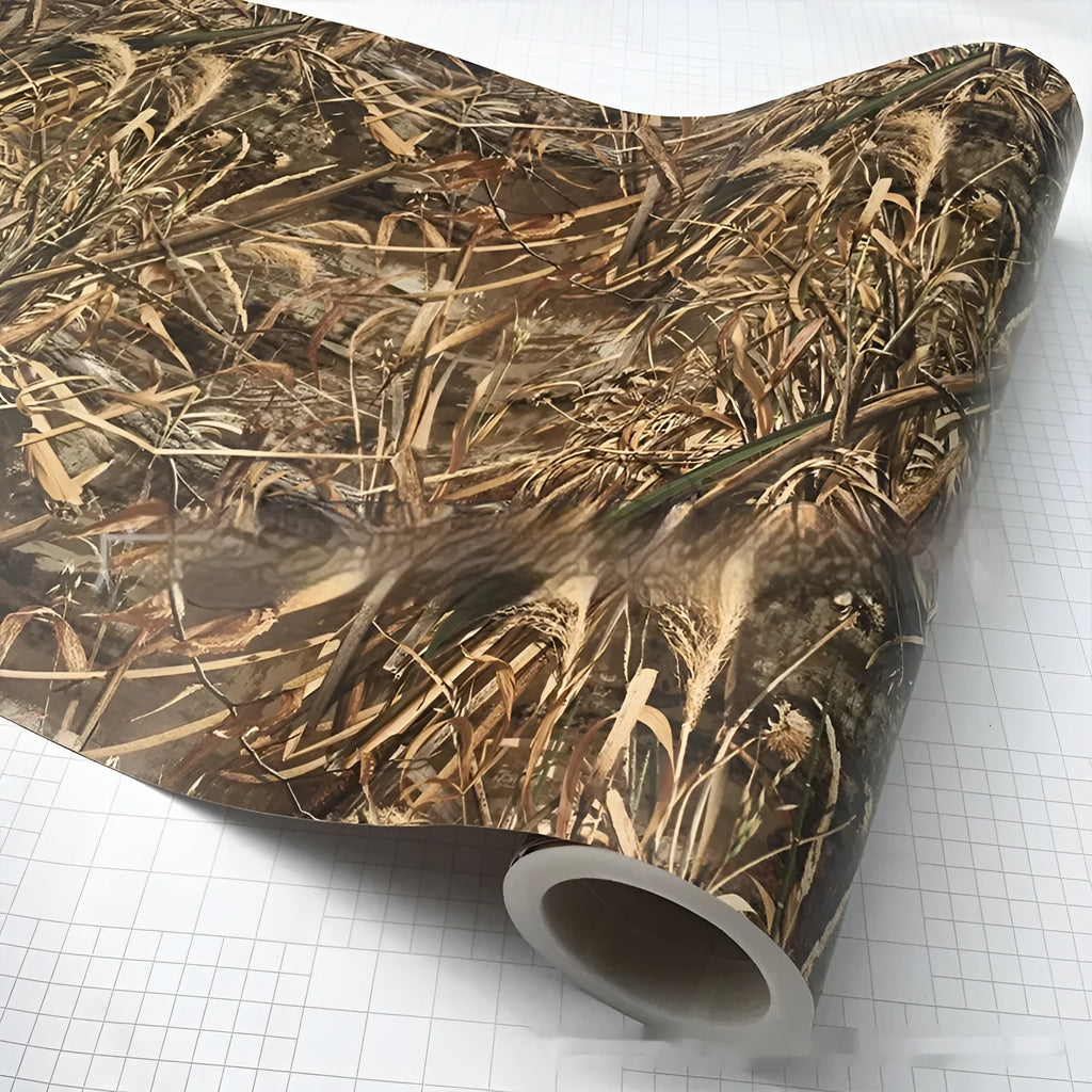 Forest grass camouflage car wrapping film in black carbon fibre style, 152cm wide, super flexible polymer PVC mask