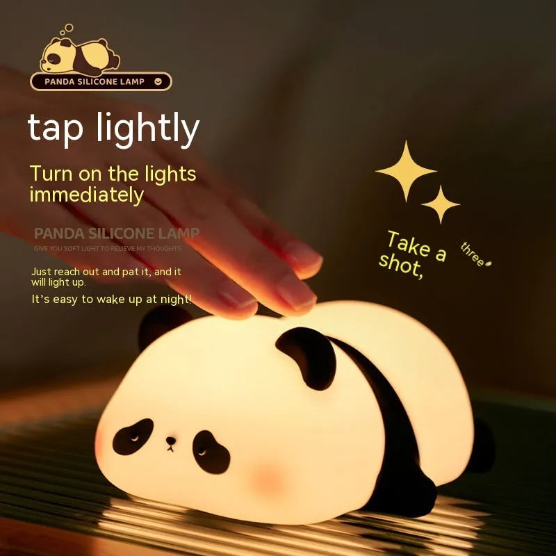 Panda-shaped silicone night light for children with rechargeable battery and clap control