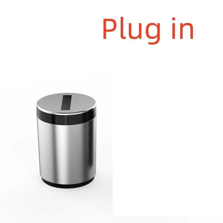 Intelligent induction ashtray with infrared automatic lid made of aluminium alloy, compact size 7x10cm, silver finish