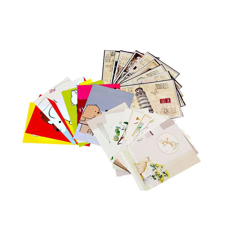 Pack of nine minimalist cartoon-style postcards illustrating retro Paris towers and historic landmarks.