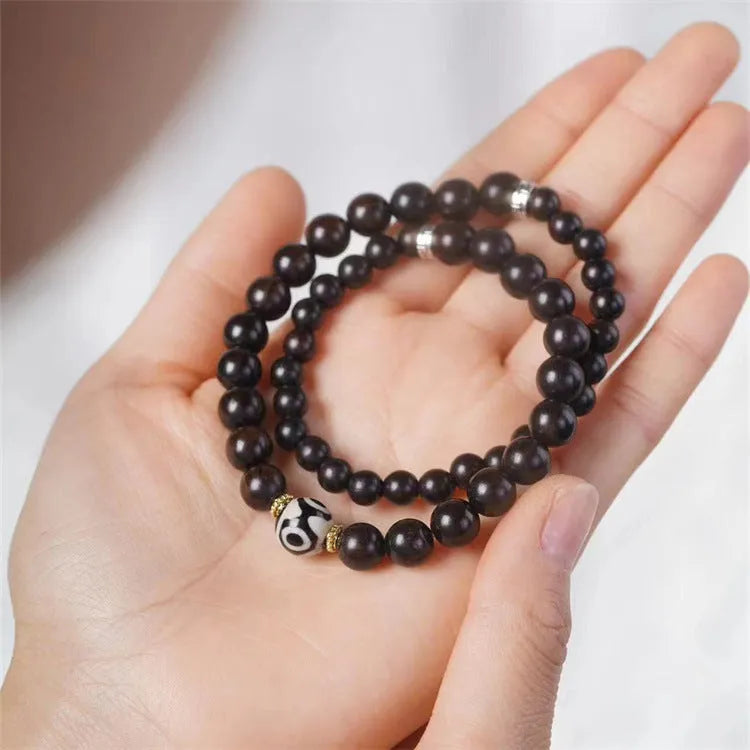 8mm ebony wood two-circle unisex retro bracelet on a white background