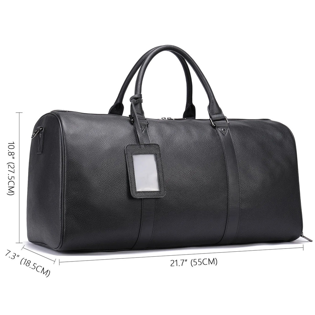 Men's leather excursion bag in black or coffee colour, 44cm or 55cm length with single strap
