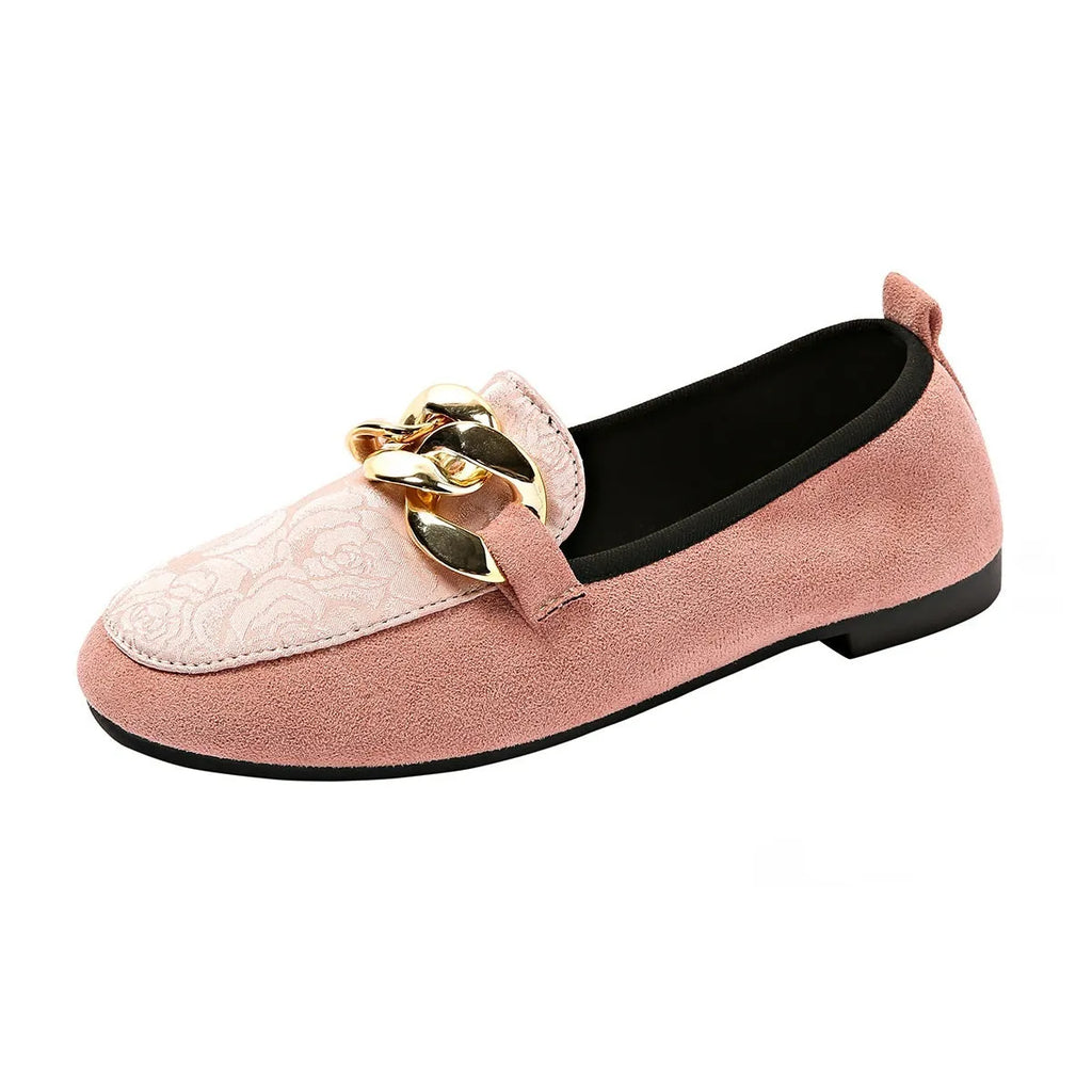 Women's metal flat lazy doug shoes in black, beige, and pink, PU and rubber, wear-resistant, sizes 36 to 42