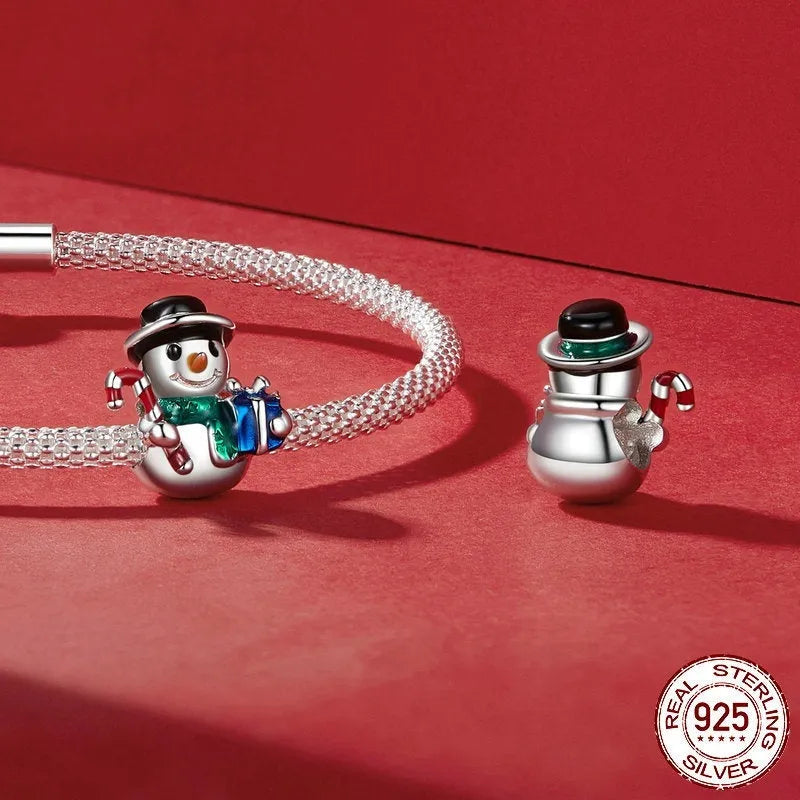 Single S925 sterling silver snowman bead with dripping oil finish, 13x12mm size