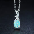 Water drop opal pendant necklace on an adjustable O-chain in rose gold or white.