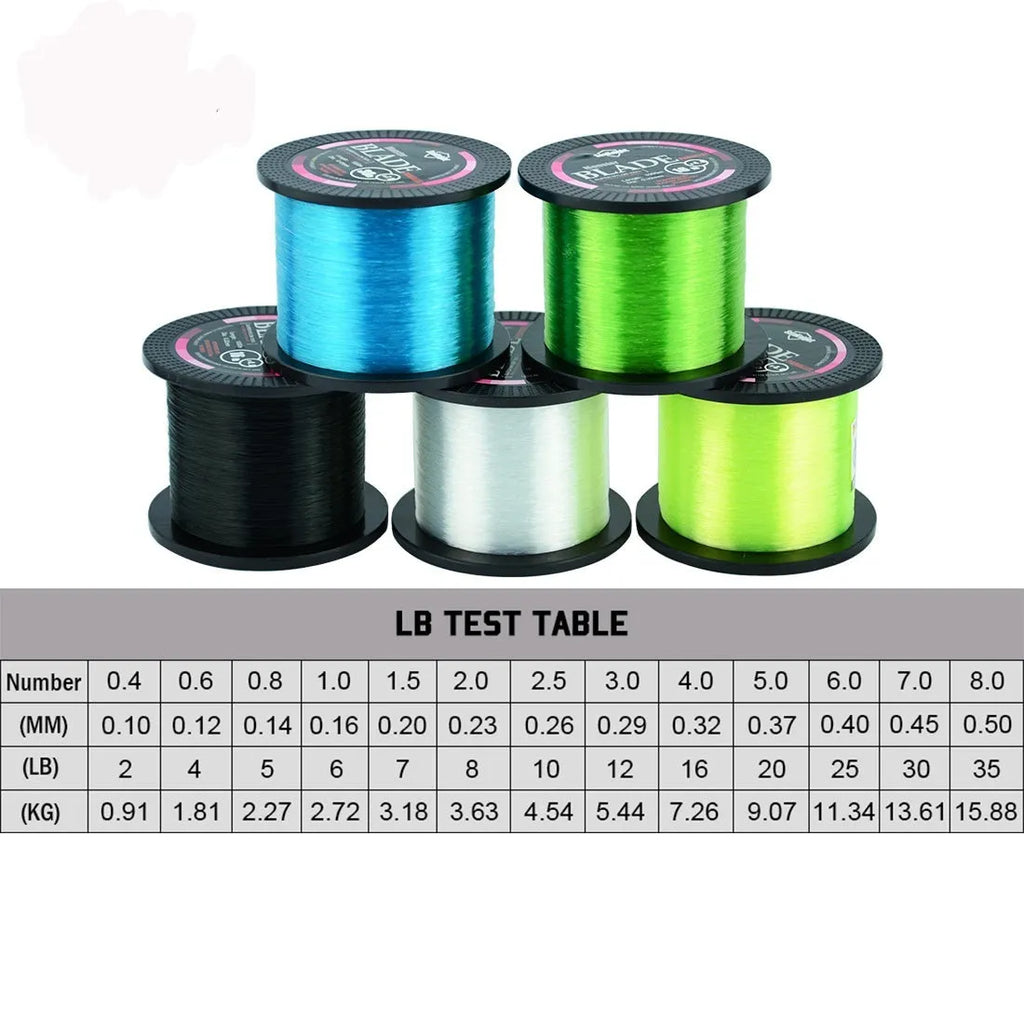 Seaknight1000 M spool of nylon fishing line showing colour choice and diameter size label.